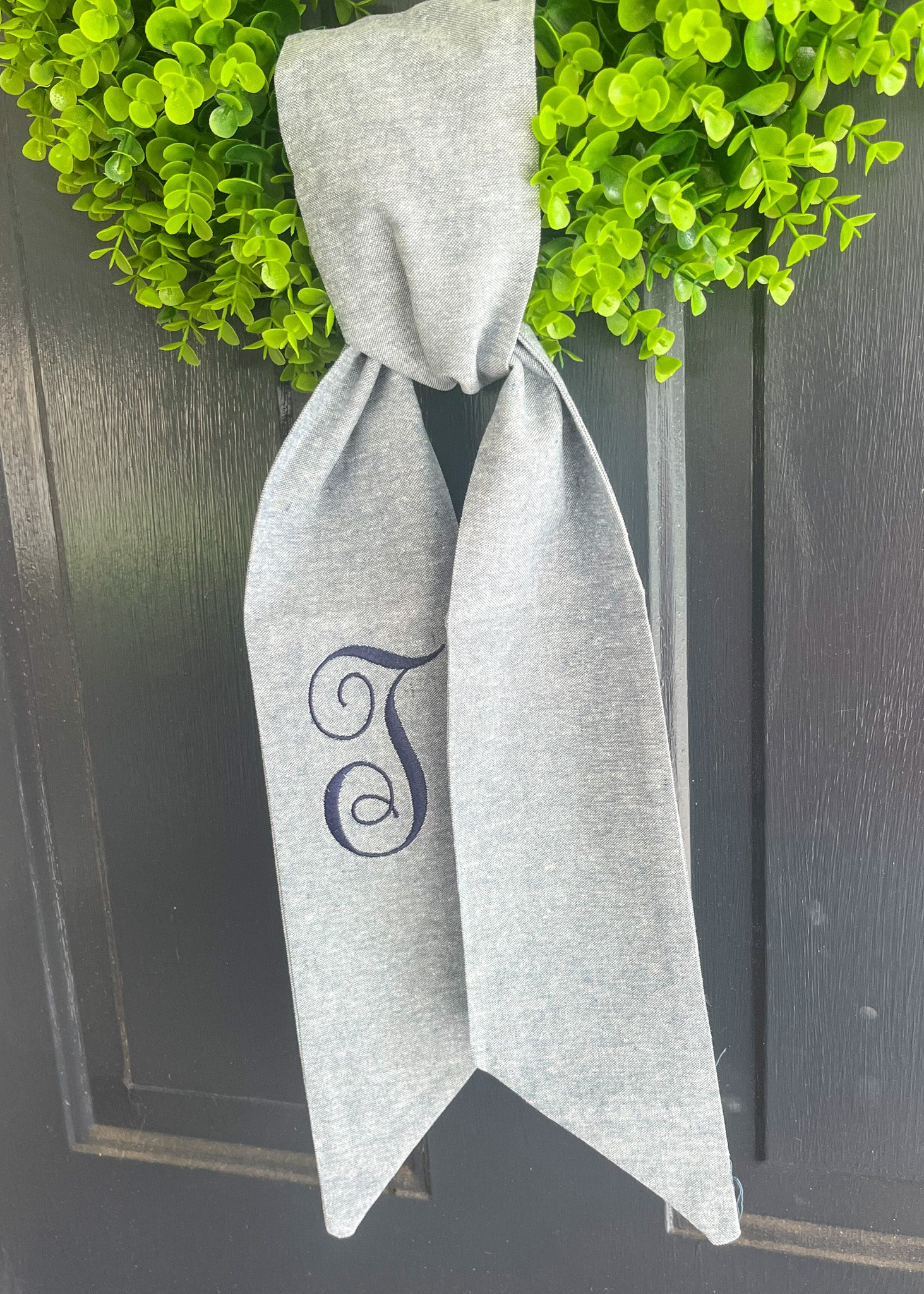 Navy Linen Wreath Sash